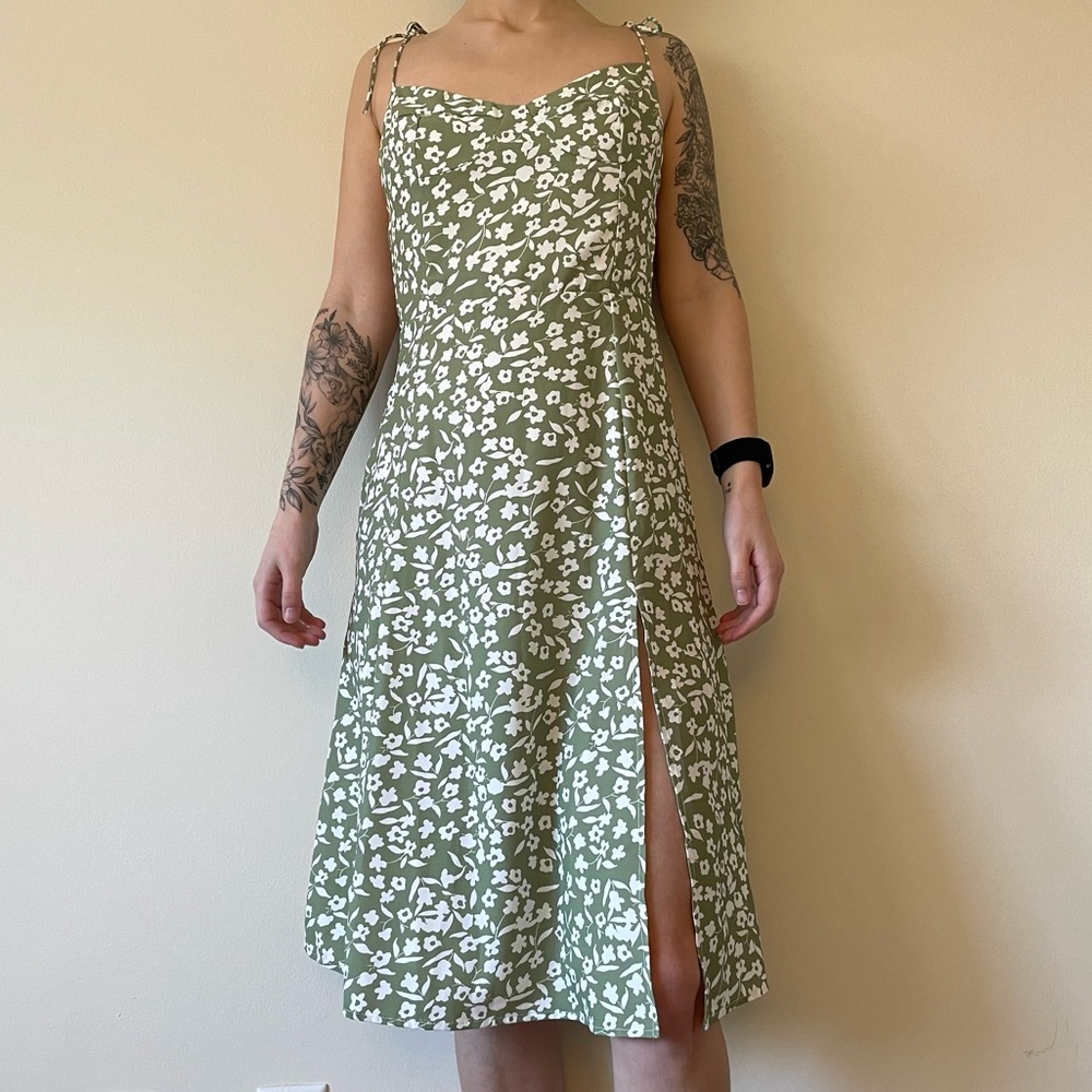 Green floral dress with slit